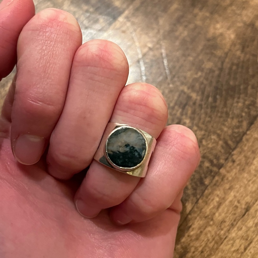 Vintage Sterling silver moss agate ring